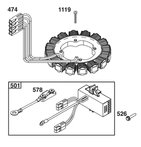 Alternator Group Diagram and Parts List for 386447-3331-G1 200000 - 399999 Briggs and Stratton Engine